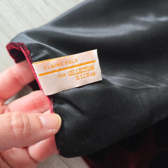 whimsy goth black red velvet floral print silk boho rectangle small length scarf - Picture 3 of 6